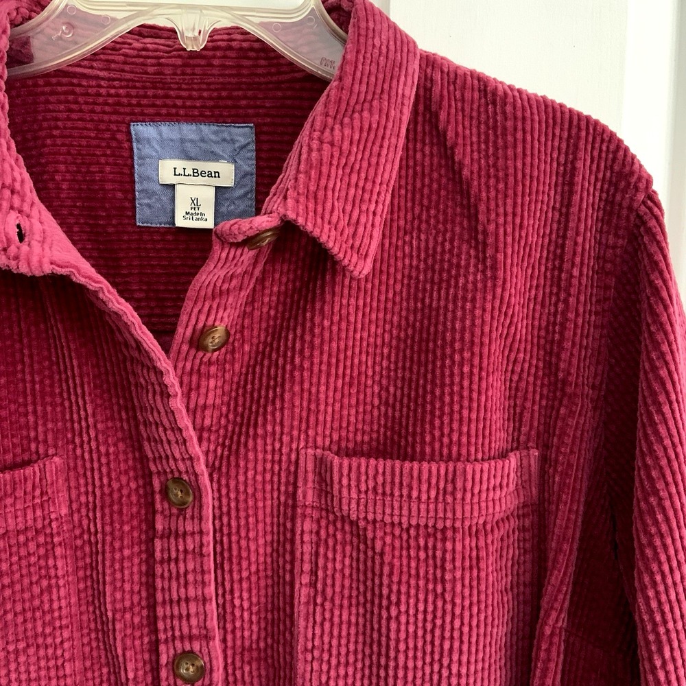 LL Bean Jewel Tone Pink Corduroy Shacket Shirt Jacket Womens Petite XL EUC